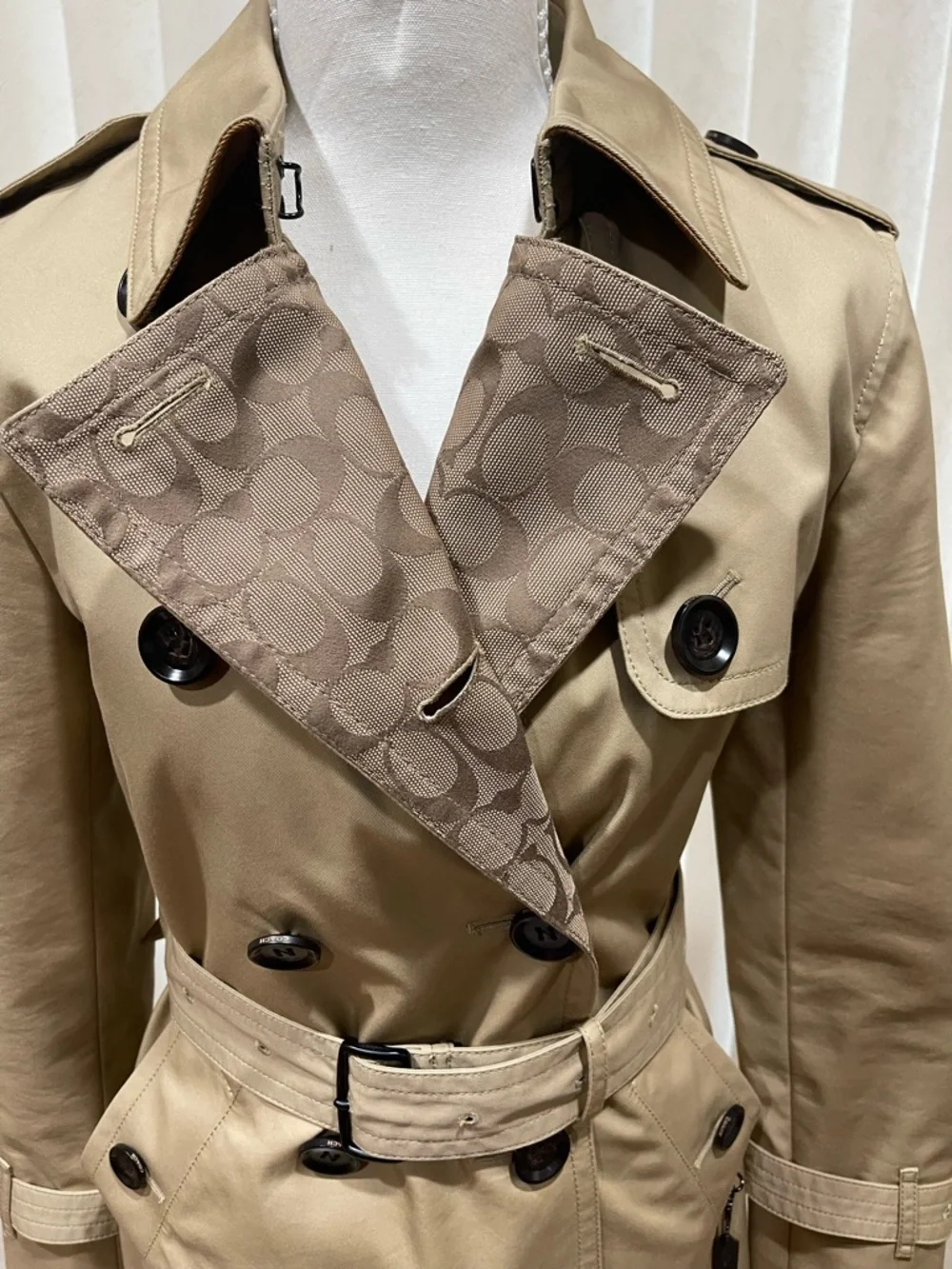 Coach Khaki Trench Coat with Signature Monogram Trim - Picture 2 of 14